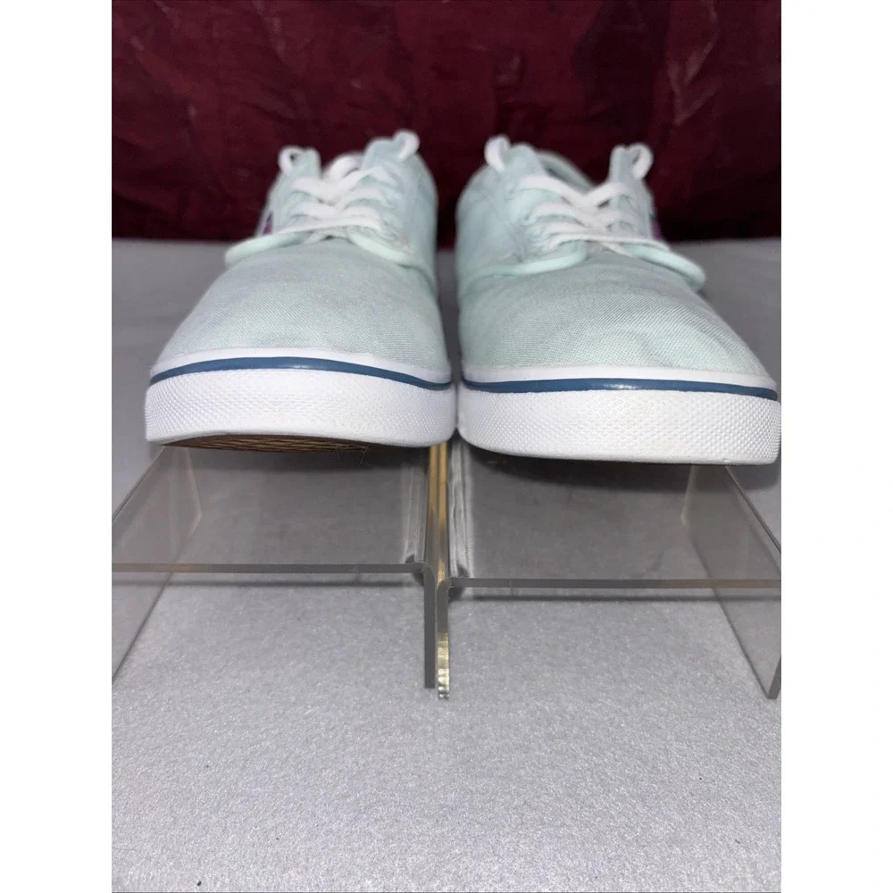 VANS Atwood Mint Green Canvas Sneakers Blue Polka Dot Insoles Women's 9.5 EUC